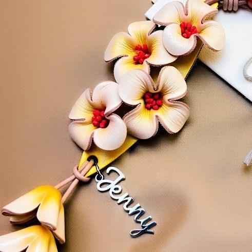 Elegant "Wealth Blossoms" leather charm styled on a designer handbag, symbolizing prosperity and friendship