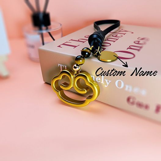 Brass Lucky Cloud Bag Charm with Custom Name Pendant, Personalized Feng Shui Bag Accessory, Handmade Lucky Charm for Purse, Customizable Keychain for Women, Spiritual Energy Stone Inspired Design