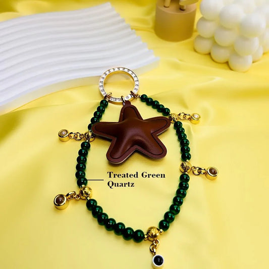 Natural Green Quartz beads woven into a tree shape, symbolizing family harmony and healing