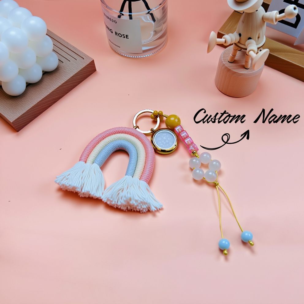 Personalized Tibetan Rainbow Tassel Bag Charm with Custom Name Tag, Good Luck Charm from Yonghe Temple Blessing, Spiritual Energy Keychain for Luck and Protection, Lucky Bag Charm Accessory for Women, Tibetan Style Bag Pendant