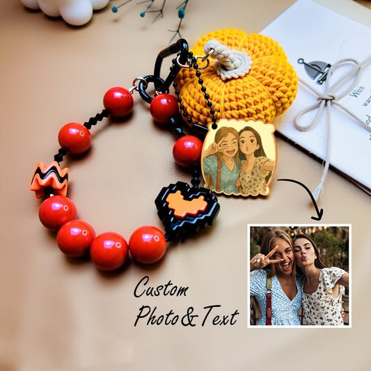 Pumpkin bag charm with Nanhong agate beads and optional custom photo & text tag—friendship/holiday gift (bagcharms)