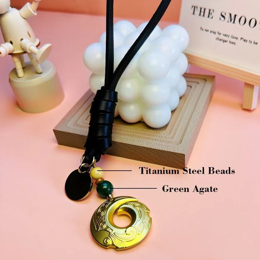 Authentic Natural Green Agate and Vibrant Glass Beads on Brass Lucky Charm