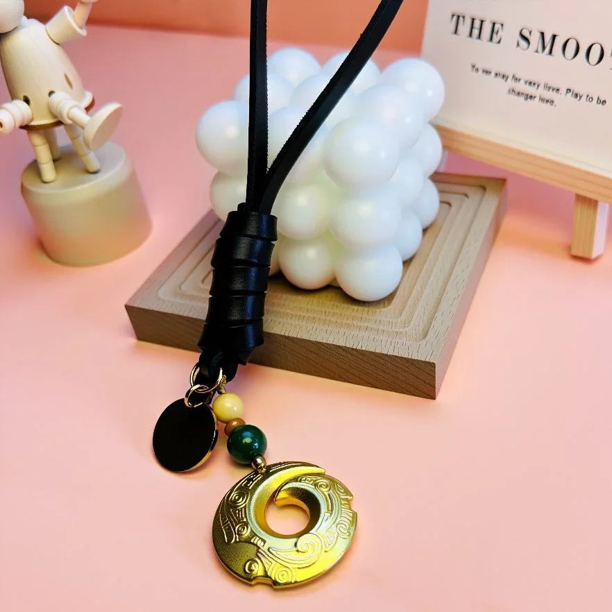 Personalized Pure Brass Fortune Totem Bag Charm with Green Agate and Engraved Name