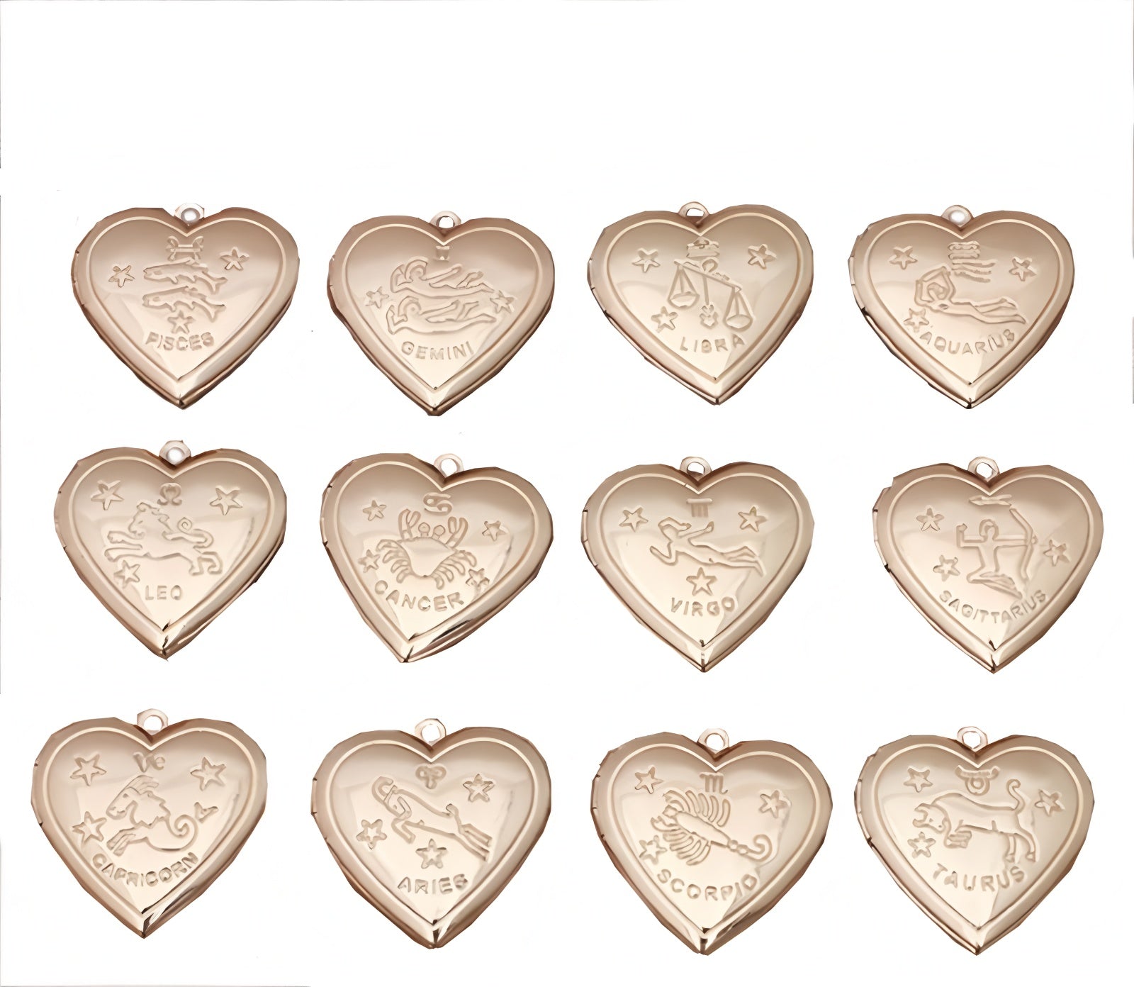 Set of twelve rose gold zodiac constellation lockets, personalized astrology charms for bag decoration and lucky charm gifts