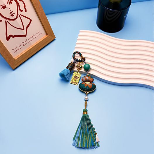 Intangible Cultural Heritage Song brocade Scorpio zodiac bag charm, handmade pendant with tassel and bead, protective lucky amulet