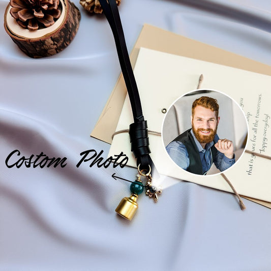 Brass Fortune Scale Bag Charm with Custom Photo Pendant, Handmade Feng Shui Lucky Charm, Personalized Spiritual Energy Keychain for Women