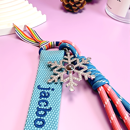 Personalized Kids Guardian Name Tag | Snowflake Photo Projection | Yellow Agate Children's Amulet